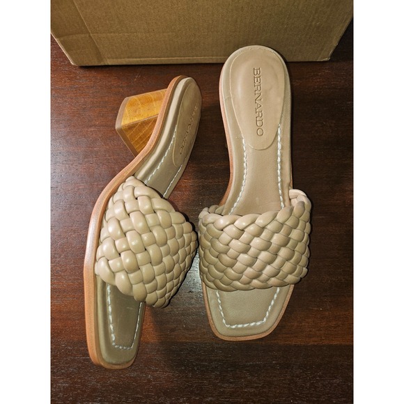 Bernardo Bethesda Woven Leather Beige Sandal Wood Block Heel Mule Womens Size 6 - Picture 7 of 7